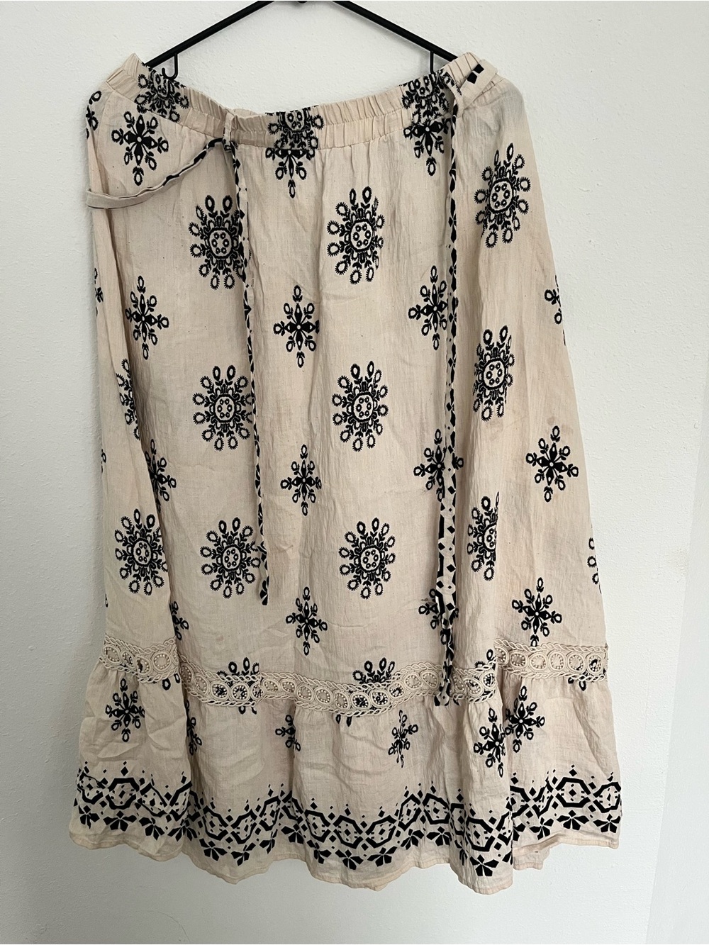 Alice Blue Cream Maxi Skirt with Black Embroidered Medallions